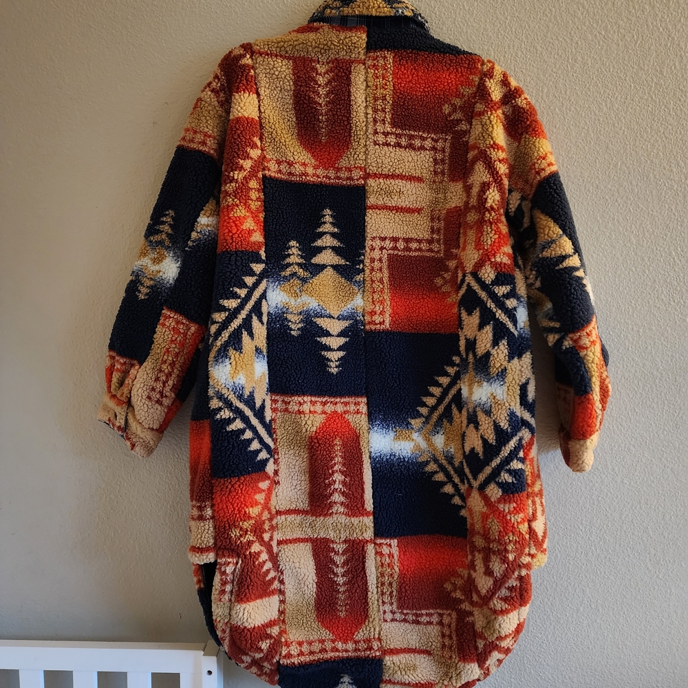 Anthropologie Pilcro Geometric Sherpa Fleece Longline Coat Jacket XS - Picture 9 of 16
